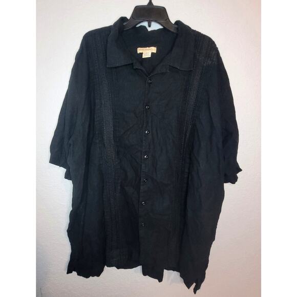 Island Passport Black Mens 3XLT Button Hawaiian Shirt Short Sleeved Linen Blend - Picture 2 of 14
